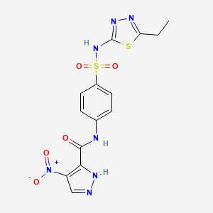 molecular formula C14H13N7O5S2 B10937132 N-{4-[(5-ethyl-1,3,4-thiadiazol-2-yl)sulfamoyl]phenyl}-4-nitro-1H-pyrazole-3-carboxamide 