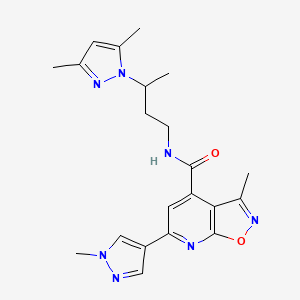 molecular formula C21H25N7O2 B10937141 N-[3-(3,5-dimethyl-1H-pyrazol-1-yl)butyl]-3-methyl-6-(1-methyl-1H-pyrazol-4-yl)[1,2]oxazolo[5,4-b]pyridine-4-carboxamide 