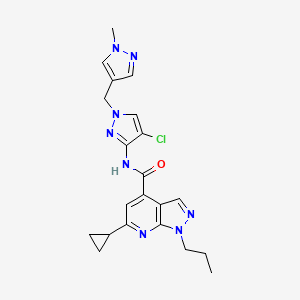 molecular formula C21H23ClN8O B10937175 N-[4-Chloro-1-[(1-methyl-1H-pyrazol-4-yl)methyl]-1H-pyrazol-3-yl]-6-cyclopropyl-1-propyl-1H-pyrazolo[3,4-b]pyridine-4-carboxamide CAS No. 1174832-05-3