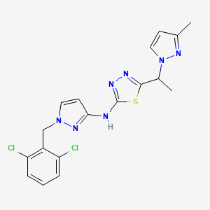 molecular formula C18H17Cl2N7S B10937237 N-[1-(2,6-dichlorobenzyl)-1H-pyrazol-3-yl]-5-[1-(3-methyl-1H-pyrazol-1-yl)ethyl]-1,3,4-thiadiazol-2-amine 