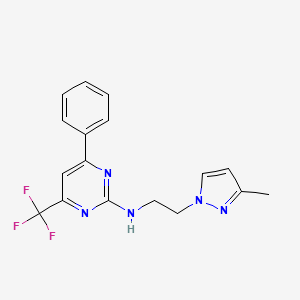 molecular formula C17H16F3N5 B10937250 N-[2-(3-methyl-1H-pyrazol-1-yl)ethyl]-4-phenyl-6-(trifluoromethyl)pyrimidin-2-amine 