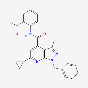 molecular formula C26H24N4O2 B10937293 N-(2-acetylphenyl)-1-benzyl-6-cyclopropyl-3-methyl-1H-pyrazolo[3,4-b]pyridine-4-carboxamide CAS No. 1011357-91-7