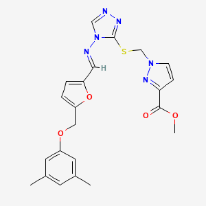 molecular formula C22H22N6O4S B10937378 methyl 1-{[(4-{[(E)-{5-[(3,5-dimethylphenoxy)methyl]furan-2-yl}methylidene]amino}-4H-1,2,4-triazol-3-yl)sulfanyl]methyl}-1H-pyrazole-3-carboxylate 