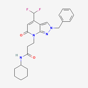 molecular formula C23H26F2N4O2 B10937393 3-[2-benzyl-4-(difluoromethyl)-6-oxo-2,6-dihydro-7H-pyrazolo[3,4-b]pyridin-7-yl]-N-cyclohexylpropanamide 