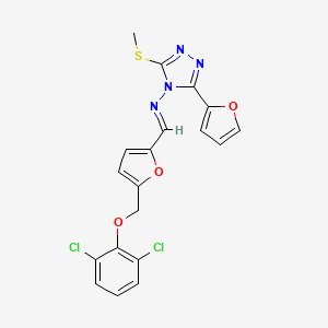 molecular formula C19H14Cl2N4O3S B10937434 N-[(E)-{5-[(2,6-dichlorophenoxy)methyl]furan-2-yl}methylidene]-3-(furan-2-yl)-5-(methylsulfanyl)-4H-1,2,4-triazol-4-amine 