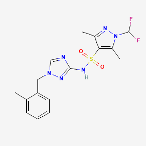 molecular formula C16H18F2N6O2S B10937446 1-(difluoromethyl)-3,5-dimethyl-N-[1-(2-methylbenzyl)-1H-1,2,4-triazol-3-yl]-1H-pyrazole-4-sulfonamide 
