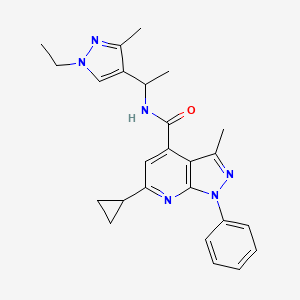 molecular formula C25H28N6O B10937454 6-cyclopropyl-N-[1-(1-ethyl-3-methyl-1H-pyrazol-4-yl)ethyl]-3-methyl-1-phenyl-1H-pyrazolo[3,4-b]pyridine-4-carboxamide 