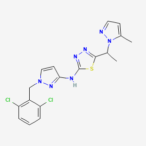 molecular formula C18H17Cl2N7S B10937486 N-[1-(2,6-dichlorobenzyl)-1H-pyrazol-3-yl]-5-[1-(5-methyl-1H-pyrazol-1-yl)ethyl]-1,3,4-thiadiazol-2-amine 