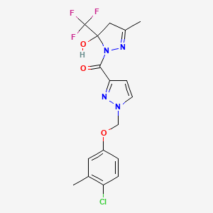 molecular formula C17H16ClF3N4O3 B10937545 {1-[(4-chloro-3-methylphenoxy)methyl]-1H-pyrazol-3-yl}[5-hydroxy-3-methyl-5-(trifluoromethyl)-4,5-dihydro-1H-pyrazol-1-yl]methanone 