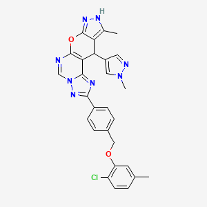 molecular formula C28H23ClN8O2 B10937622 4-[4-[(2-chloro-5-methylphenoxy)methyl]phenyl]-14-methyl-16-(1-methylpyrazol-4-yl)-10-oxa-3,5,6,8,12,13-hexazatetracyclo[7.7.0.02,6.011,15]hexadeca-1(9),2,4,7,11,14-hexaene 
