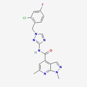 molecular formula C18H15ClFN7O B10937628 N-[1-(2-chloro-4-fluorobenzyl)-1H-1,2,4-triazol-3-yl]-1,6-dimethyl-1H-pyrazolo[3,4-b]pyridine-4-carboxamide 