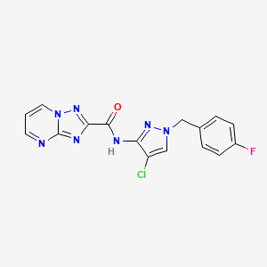 molecular formula C16H11ClFN7O B10937722 N-[4-chloro-1-(4-fluorobenzyl)-1H-pyrazol-3-yl][1,2,4]triazolo[1,5-a]pyrimidine-2-carboxamide 