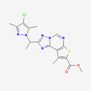 molecular formula C17H17ClN6O2S B10937759 methyl 2-[1-(4-chloro-3,5-dimethyl-1H-pyrazol-1-yl)ethyl]-9-methylthieno[3,2-e][1,2,4]triazolo[1,5-c]pyrimidine-8-carboxylate 