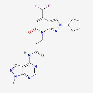 molecular formula C21H22F2N8O2 B10937885 2-Cyclopentyl-4-(difluoromethyl)-2,6-dihydro-N-(1-methyl-1H-pyrazolo[3,4-d]pyrimidin-4-yl)-6-oxo-7H-pyrazolo[3,4-b]pyridine-7-propanamide CAS No. 1174880-03-5
