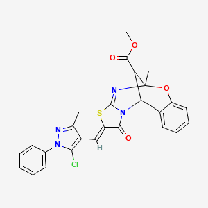 molecular formula C26H21ClN4O4S B10937891 methyl (2Z)-2-[(5-chloro-3-methyl-1-phenyl-1H-pyrazol-4-yl)methylidene]-5-methyl-1-oxo-1,2-dihydro-5H,11H-5,11-methano[1,3]thiazolo[2,3-d][1,3,5]benzoxadiazocine-13-carboxylate 