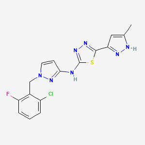 molecular formula C16H13ClFN7S B10937957 N-[1-(2-chloro-6-fluorobenzyl)-1H-pyrazol-3-yl]-5-(5-methyl-1H-pyrazol-3-yl)-1,3,4-thiadiazol-2-amine 