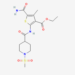 molecular formula C16H23N3O6S2 B10937975 Ethyl 5-carbamoyl-4-methyl-2-({[1-(methylsulfonyl)piperidin-4-yl]carbonyl}amino)thiophene-3-carboxylate 