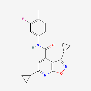 molecular formula C20H18FN3O2 B10937980 3,6-dicyclopropyl-N-(3-fluoro-4-methylphenyl)[1,2]oxazolo[5,4-b]pyridine-4-carboxamide 