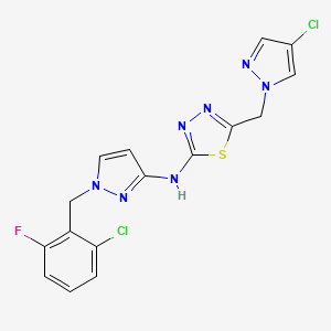 molecular formula C16H12Cl2FN7S B10938121 N-[1-(2-chloro-6-fluorobenzyl)-1H-pyrazol-3-yl]-5-[(4-chloro-1H-pyrazol-1-yl)methyl]-1,3,4-thiadiazol-2-amine 
