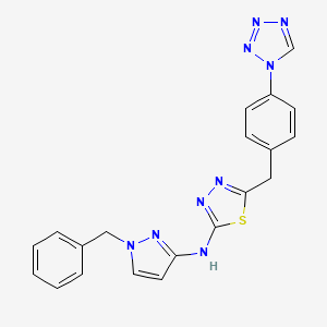 molecular formula C20H17N9S B10938277 N-(1-benzyl-1H-pyrazol-3-yl)-5-[4-(1H-tetrazol-1-yl)benzyl]-1,3,4-thiadiazol-2-amine 