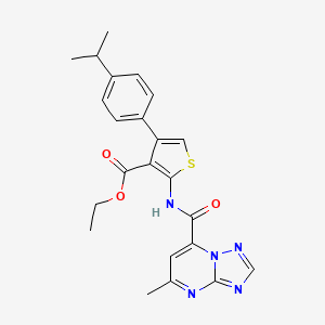 molecular formula C23H23N5O3S B10938420 Ethyl 2-{[(5-methyl[1,2,4]triazolo[1,5-a]pyrimidin-7-yl)carbonyl]amino}-4-[4-(propan-2-yl)phenyl]thiophene-3-carboxylate 