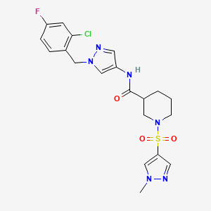 molecular formula C20H22ClFN6O3S B10938428 N-[1-(2-chloro-4-fluorobenzyl)-1H-pyrazol-4-yl]-1-[(1-methyl-1H-pyrazol-4-yl)sulfonyl]piperidine-3-carboxamide 