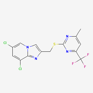 molecular formula C14H9Cl2F3N4S B10944046 6,8-Dichloro-2-({[4-methyl-6-(trifluoromethyl)pyrimidin-2-yl]sulfanyl}methyl)imidazo[1,2-a]pyridine 