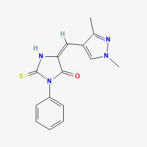 molecular formula C15H14N4OS B10944059 (5E)-5-[(1,3-dimethyl-1H-pyrazol-4-yl)methylidene]-3-phenyl-2-thioxoimidazolidin-4-one 