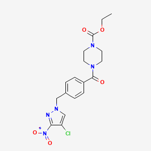 molecular formula C18H20ClN5O5 B10944294 ethyl 4-({4-[(4-chloro-3-nitro-1H-pyrazol-1-yl)methyl]phenyl}carbonyl)piperazine-1-carboxylate 