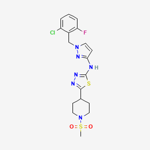 molecular formula C18H20ClFN6O2S2 B10945281 N-[1-(2-chloro-6-fluorobenzyl)-1H-pyrazol-3-yl]-5-[1-(methylsulfonyl)piperidin-4-yl]-1,3,4-thiadiazol-2-amine 