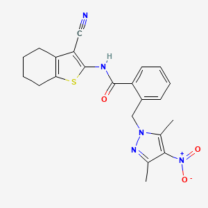 molecular formula C22H21N5O3S B10945596 N-(3-cyano-4,5,6,7-tetrahydro-1-benzothiophen-2-yl)-2-[(3,5-dimethyl-4-nitro-1H-pyrazol-1-yl)methyl]benzamide 