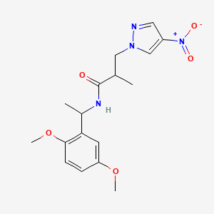 molecular formula C17H22N4O5 B10945859 N-[1-(2,5-dimethoxyphenyl)ethyl]-2-methyl-3-(4-nitro-1H-pyrazol-1-yl)propanamide 
