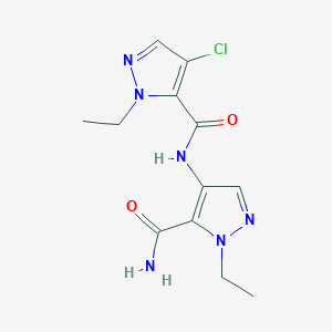 molecular formula C12H15ClN6O2 B10946090 N-(5-carbamoyl-1-ethyl-1H-pyrazol-4-yl)-4-chloro-1-ethyl-1H-pyrazole-5-carboxamide 