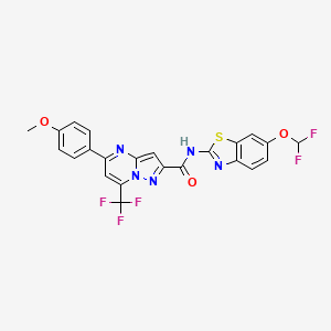 molecular formula C23H14F5N5O3S B10946262 N-[6-(difluoromethoxy)-1,3-benzothiazol-2-yl]-5-(4-methoxyphenyl)-7-(trifluoromethyl)pyrazolo[1,5-a]pyrimidine-2-carboxamide 