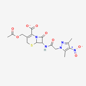 molecular formula C17H18N5O8S- B10946309 3-[(acetyloxy)methyl]-7-{[(3,5-dimethyl-4-nitro-1H-pyrazol-1-yl)acetyl]amino}-8-oxo-5-thia-1-azabicyclo[4.2.0]oct-2-ene-2-carboxylate 