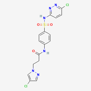 molecular formula C16H14Cl2N6O3S B10946395 3-(4-chloro-1H-pyrazol-1-yl)-N-{4-[(6-chloropyridazin-3-yl)sulfamoyl]phenyl}propanamide 