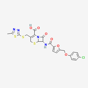 molecular formula C23H19ClN4O6S3 B10946514 7-[({5-[(4-Chlorophenoxy)methyl]furan-2-yl}carbonyl)amino]-3-{[(5-methyl-1,3,4-thiadiazol-2-yl)sulfanyl]methyl}-8-oxo-5-thia-1-azabicyclo[4.2.0]oct-2-ene-2-carboxylic acid 