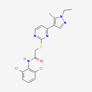 molecular formula C18H17Cl2N5OS B10946752 N-(2,6-dichlorophenyl)-2-{[4-(1-ethyl-5-methyl-1H-pyrazol-4-yl)pyrimidin-2-yl]sulfanyl}acetamide 