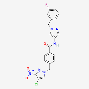 molecular formula C21H16ClFN6O3 B10947195 4-[(4-chloro-3-nitro-1H-pyrazol-1-yl)methyl]-N-[1-(3-fluorobenzyl)-1H-pyrazol-4-yl]benzamide 
