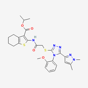 molecular formula C28H32N6O4S2 B10947473 propan-2-yl 2-[({[5-(1,5-dimethyl-1H-pyrazol-3-yl)-4-(2-methoxyphenyl)-4H-1,2,4-triazol-3-yl]sulfanyl}acetyl)amino]-4,5,6,7-tetrahydro-1-benzothiophene-3-carboxylate 