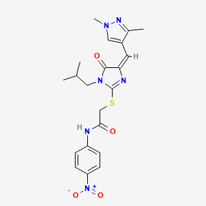 molecular formula C21H24N6O4S B10948082 2-{[(4E)-4-[(1,3-dimethyl-1H-pyrazol-4-yl)methylidene]-1-(2-methylpropyl)-5-oxo-4,5-dihydro-1H-imidazol-2-yl]sulfanyl}-N-(4-nitrophenyl)acetamide 
