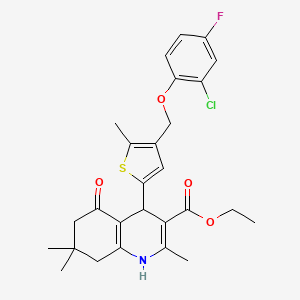 molecular formula C27H29ClFNO4S B10949796 Ethyl 4-{4-[(2-chloro-4-fluorophenoxy)methyl]-5-methylthiophen-2-yl}-2,7,7-trimethyl-5-oxo-1,4,5,6,7,8-hexahydroquinoline-3-carboxylate 
