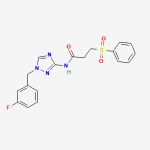 molecular formula C18H17FN4O3S B10949804 N-[1-(3-fluorobenzyl)-1H-1,2,4-triazol-3-yl]-3-(phenylsulfonyl)propanamide 