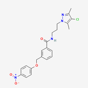 molecular formula C22H23ClN4O4 B10949822 N-[3-(4-chloro-3,5-dimethyl-1H-pyrazol-1-yl)propyl]-3-[(4-nitrophenoxy)methyl]benzamide 