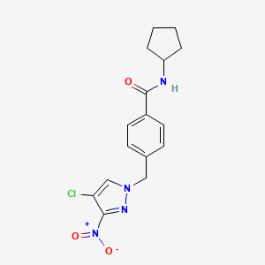 molecular formula C16H17ClN4O3 B10950023 4-[(4-chloro-3-nitro-1H-pyrazol-1-yl)methyl]-N-cyclopentylbenzamide 