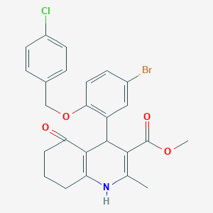 molecular formula C25H23BrClNO4 B10950645 Methyl 4-{5-bromo-2-[(4-chlorobenzyl)oxy]phenyl}-2-methyl-5-oxo-1,4,5,6,7,8-hexahydroquinoline-3-carboxylate 