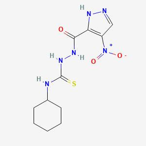 molecular formula C11H16N6O3S B10951137 N-cyclohexyl-2-[(4-nitro-1H-pyrazol-3-yl)carbonyl]hydrazinecarbothioamide 