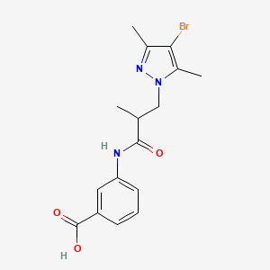 molecular formula C16H18BrN3O3 B10951190 3-{[3-(4-bromo-3,5-dimethyl-1H-pyrazol-1-yl)-2-methylpropanoyl]amino}benzoic acid 