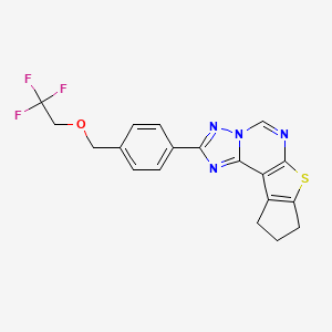 molecular formula C19H15F3N4OS B10951322 2-{4-[(2,2,2-trifluoroethoxy)methyl]phenyl}-9,10-dihydro-8H-cyclopenta[4,5]thieno[3,2-e][1,2,4]triazolo[1,5-c]pyrimidine 