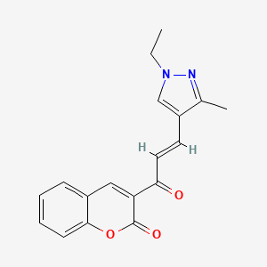 molecular formula C18H16N2O3 B10953561 3-[(2E)-3-(1-ethyl-3-methyl-1H-pyrazol-4-yl)prop-2-enoyl]-2H-chromen-2-one 